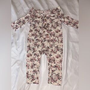 Jessica Simpson Cream Floral Ruffle Romper with Pink & Green Print